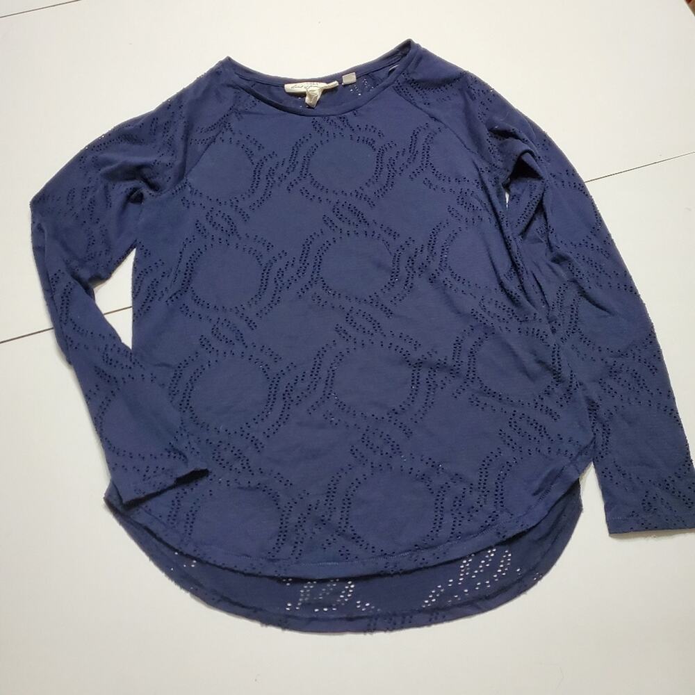 LOGG H&M Shirt‎ Womens Small Blue Long Sleeve Comfort Stretch Eyelet Boho Blouse